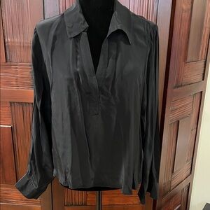 J Crew, Silky, long sleeve, loose fitting blouse, Size L, Never Work, Black